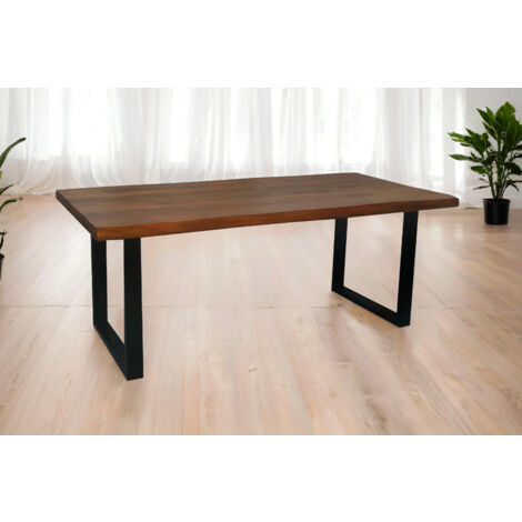 Esstisch Baumkante massiv Mango honigfarben 240 x 100 U-Gestell schwarz CALI