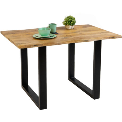 Esstisch Baumkante Massiv Mango naturfarben 120 x 80 schwarz U-Gestell Tiger