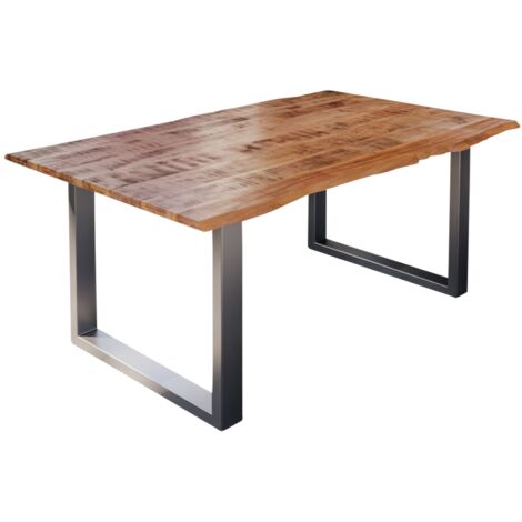 Esstisch Baumkante Massiv Mango naturfarben 120 x 80 silber U-Gestell DORA
