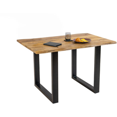 Esstisch Baumkante Massiv Mango naturfarben 140 x 80 schwarz U-Gestell Tiger
