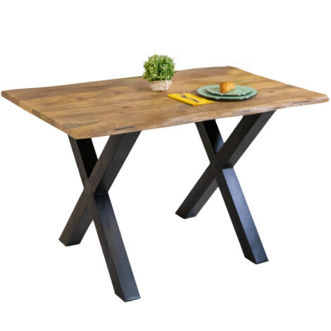 Esstisch Baumkante Massiv Mango naturfarben 140 x 80 schwarz X-Gestell Tiger