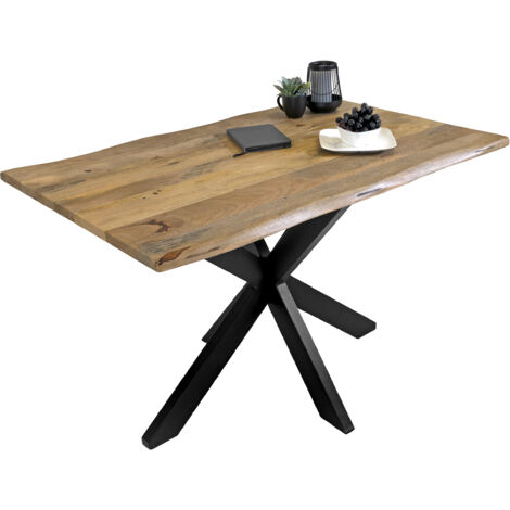Esstisch Baumkante Massiv Mango naturfarben 160 x 85 schwarz Spider-Gestell Tiger