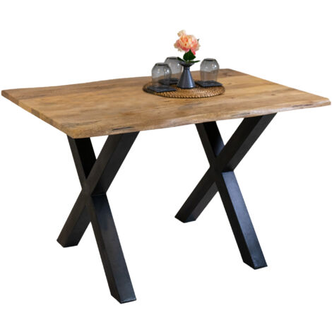 Esstisch Baumkante Massiv Mango naturfarben 160 x 85 schwarz X-Gestell Tiger