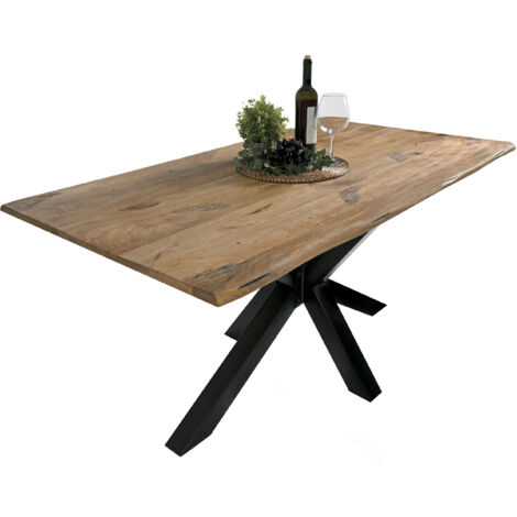 Esstisch Baumkante Massiv Mango naturfarben 180 x 90 schwarz Spider-Gestell Tiger