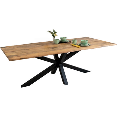 Esstisch Baumkante Massiv Mango naturfarben 200 x 100 schwarz Spider-Gestell Tiger