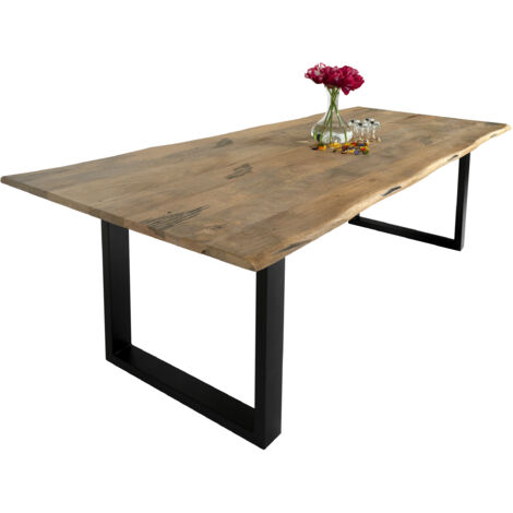 Esstisch Baumkante Massiv Mango naturfarben 220 x 100 schwarz U-Gestell Tiger
