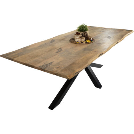 Esstisch Baumkante Massiv Mango naturfarben 240 x 100 schwarz Spider-Gestell Tiger