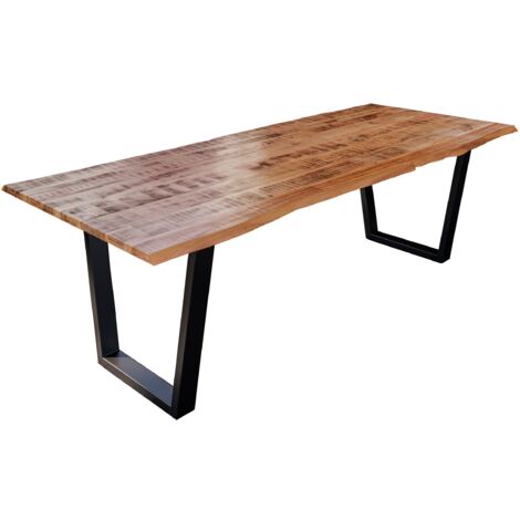 Esstisch Baumkante Massiv Mango naturfarben 240 x 100 schwarz V-Gestell DORA