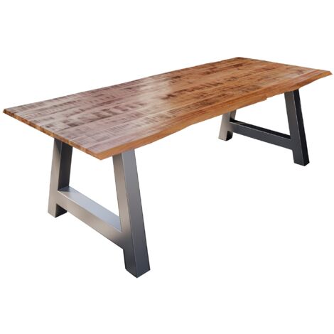 Esstisch Baumkante Massiv Mango naturfarben 260 x 100 silber A-Gestell DORA