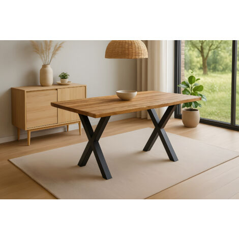 Esstisch Baumkante Massiv Mango rough 120 x 80 schwarz X-Gestell MIRABELLE