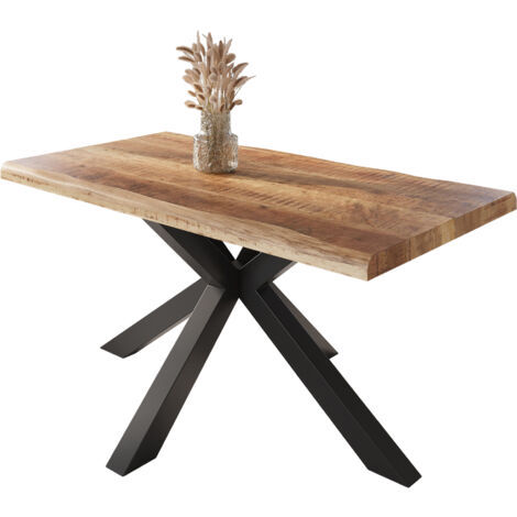 Esstisch Baumkante massiv Mango rough 140 x 80 Spider-Gestell schwarz ATLAS