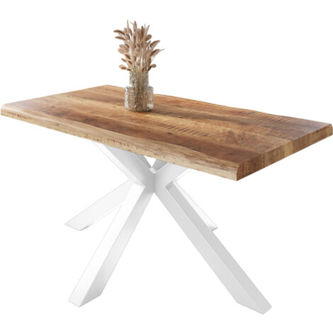 Esstisch Baumkante massiv Mango rough 160 x 85 Spider-Gestell weiß ATLAS