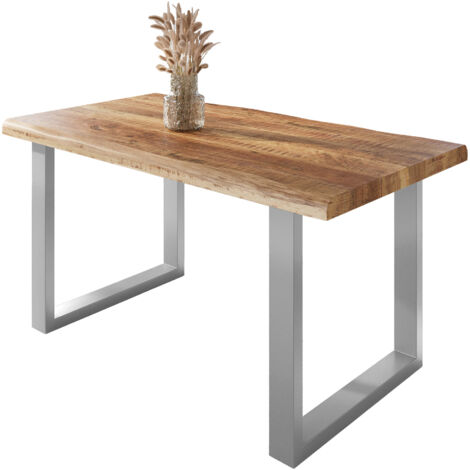 Esstisch Baumkante massiv Mango rough 160 x 85 U-Gestell silber ATLAS
