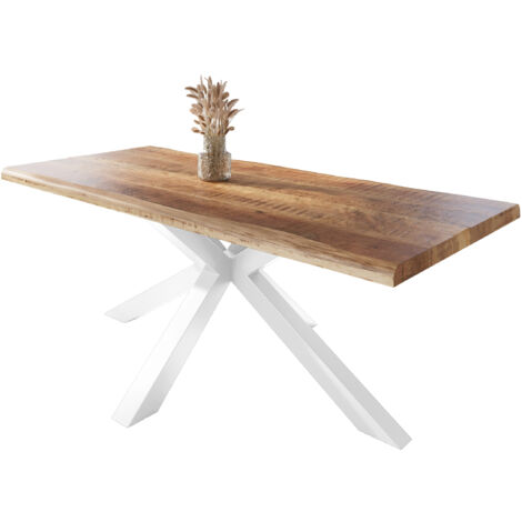Esstisch Baumkante massiv Mango rough 200 x 100 Spider-Gestell weiß ATLAS