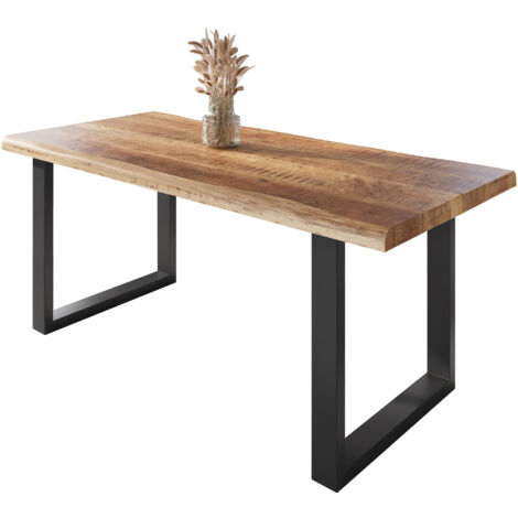 Esstisch Baumkante massiv Mango rough 200 x 100 U-Gestell schwarz ATLAS