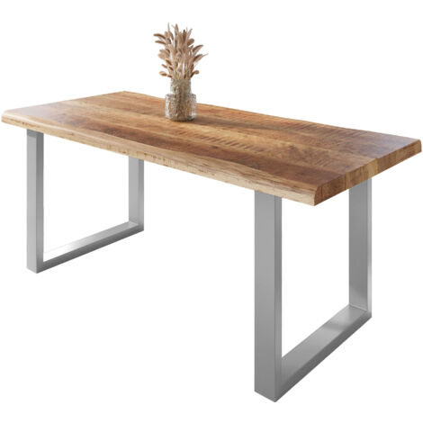 Esstisch Baumkante massiv Mango rough 200 x 100 U-Gestell silber ATLAS