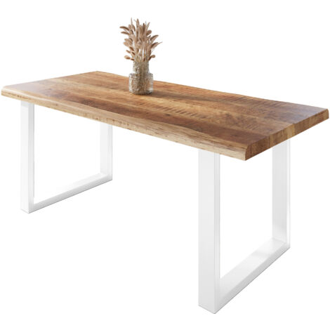 Esstisch Baumkante massiv Mango rough 200 x 100 U-Gestell weiß ATLAS