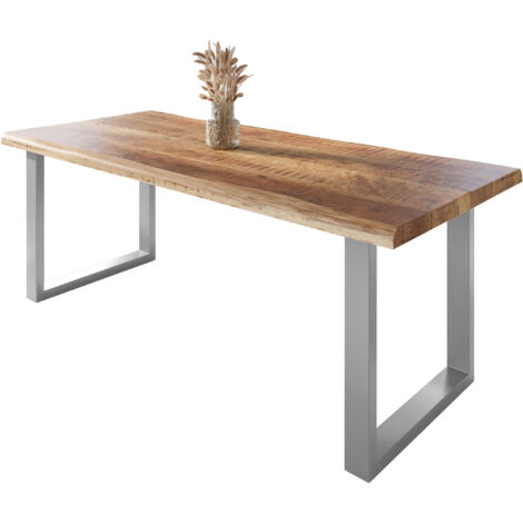 Esstisch Baumkante massiv Mango rough 220 x 100 U-Gestell silber ATLAS