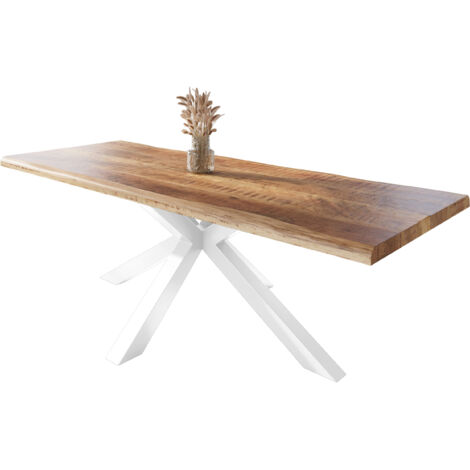 Esstisch Baumkante massiv Mango rough 260 x 100 Spider-Gestell weiß ATLAS