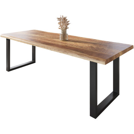 Esstisch Baumkante massiv Mango rough 260 x 100 U-Gestell schwarz ATLAS