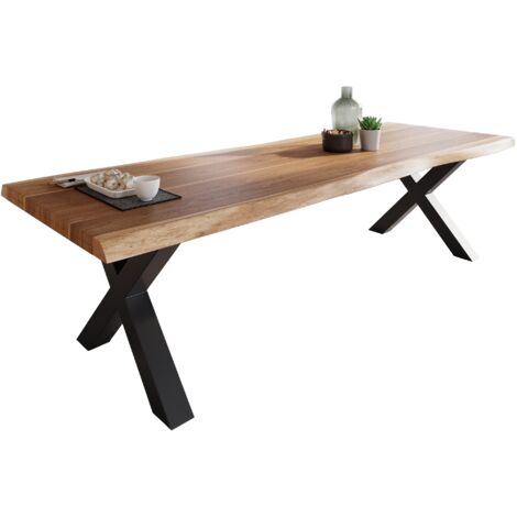 Esstisch Baumkante massiv Mango rough 300 x 100 X-Gestell schwarz ATLAS