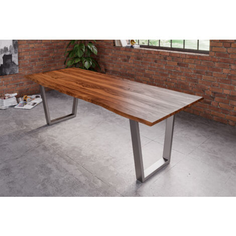 Esstisch Baumkante Massiv Sheesham-Holz naturfarben 200 x 100 sillber Hero
