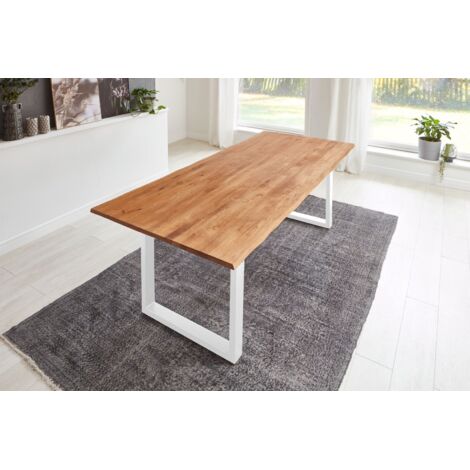 Esstisch Baumkante Massiv Wildeiche 200 x 100 weiß SESSA