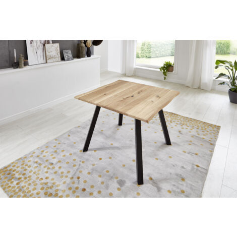 Esstisch Baumkante massiv Wildeiche naturfarben 90 x 90 cm schwarz EDIK