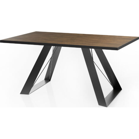 Esstisch Colter Schwarz im Modern Still, Rechteckig Tisch - Ausziehbar von 140 cm bis 240 cm, Pulverbeschichtete Weiße Metallbeine - 140 x 80 cm - Lefkas Eiche