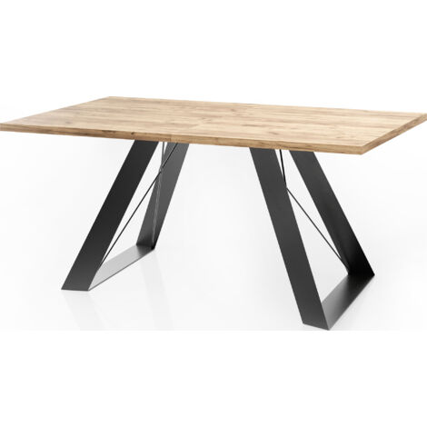 Esstisch Colter Schwarz im Modern Still, Rechteckig Tisch - Ausziehbar von 160 cm bis 260 cm, Pulverbeschichtete Weiße Metallbeine - 160 x 80 cm - Craft Eiche