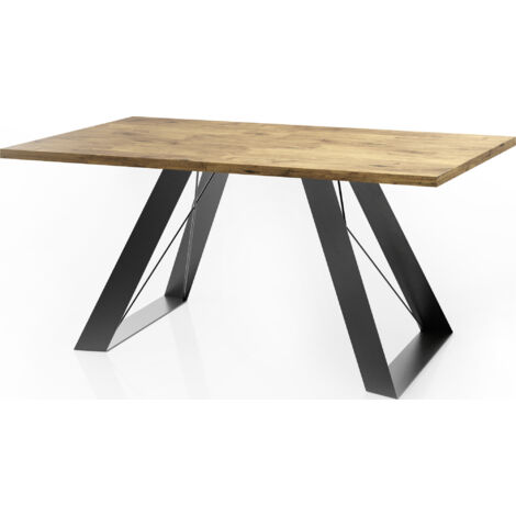 Esstisch Colter Schwarz im Modern Still, Rechteckig Tisch - Ausziehbar von 160 cm bis 260 cm, Pulverbeschichtete Weiße Metallbeine - 160 x 80 cm - Lancelot Eiche