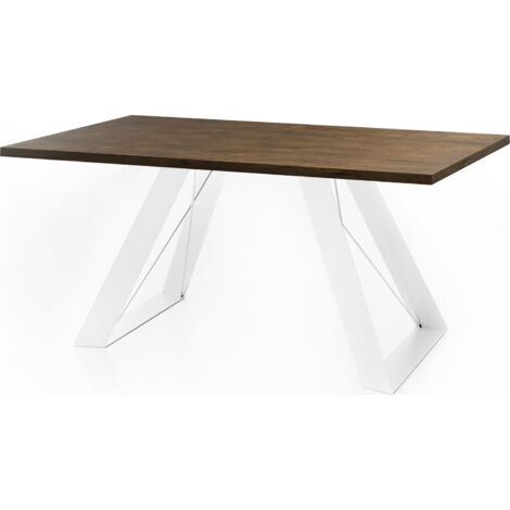 Esstisch Colter Weiß im Modern Still, Rechteckig Tisch - Ausziehbar von 140 cm bis 240 cm, Pulverbeschichtete Weiße Metallbeine - 140 x 80 cm - Lefkas Eiche