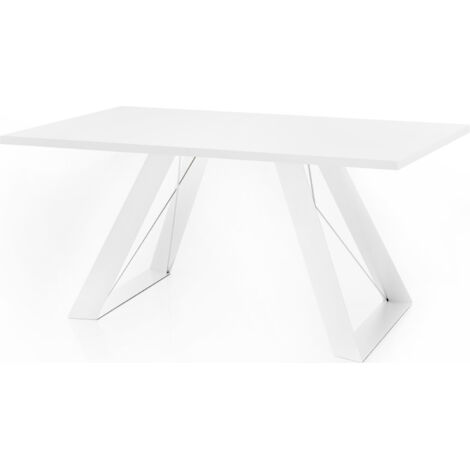 Esstisch Colter Weiß im Modern Still, Rechteckig Tisch - Ausziehbar von 140 cm bis 240 cm, Pulverbeschichtete Weiße Metallbeine - 140 x 80 cm - Weiß