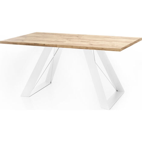 Esstisch Colter Weiß im Modern Still, Rechteckig Tisch - Ausziehbar von 160 cm bis 260 cm, Pulverbeschichtete Weiße Metallbeine - 160 x 80 cm - Craft Eiche