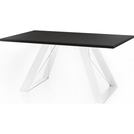 Esstisch Colter Weiß im Modern Still, Rechteckig Tisch - Ausziehbar von 160 cm bis 260 cm, Pulverbeschichtete Weiße Metallbeine - 160 x 80 cm - Schwarz