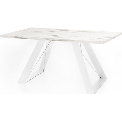 Esstisch Colter Weiß im Modernen Still, Rechteckig Tisch - Ausziehbar von 140 cm bis 240 cm, Pulverbeschichtete Weiße Metallbeine - 140 x 80 cm - Marmor Weiß