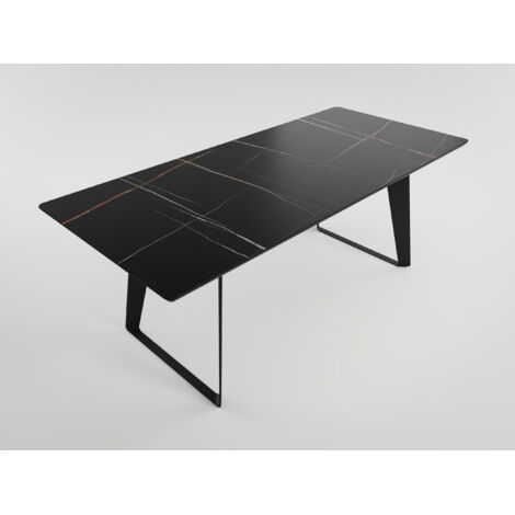 Esstisch FLORINT 200x90cm schwarze Keramikplatte schwarze Design-Tischkufen