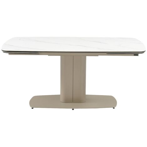 Esstisch für 6 bis 10 Personen ausziehbar - Keramik & Metall - Marmor-Optik Weiß & Taupe - CARIOULA von Pascal MORABITO