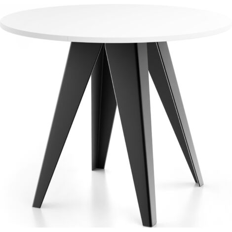 Esstisch Glory im Industriestil - Modern, Rund - Ausziehbar von 100 cm bis 140 cm, Pulverbeschichtete Metallbeine - Weiß