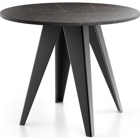 Esstisch Glory im Industriestil - Modern, Rund - Ausziehbar von 90 cm bis 130 cm, mit Pulverbeschichteten Metallbeinen, Tisch für Kleine Küche - Marmor Schwarz