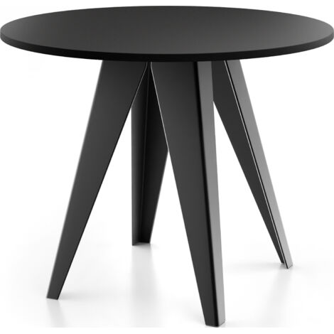 Esstisch Glory im Industriestil - Modern, Rund - Ausziehbar von 90 cm bis 130 cm, mit Pulverbeschichteten Metallbeinen, Tisch für Kleine Küche - Schwarz
