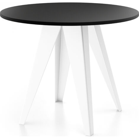 Esstisch Glory Weiß im Industriestil - Modern, Rund - Ausziehbar von 90 cm bis 130 cm, mit Pulverbeschichteten Metallbeinen, Tisch für Kleine Küche - Schwarz