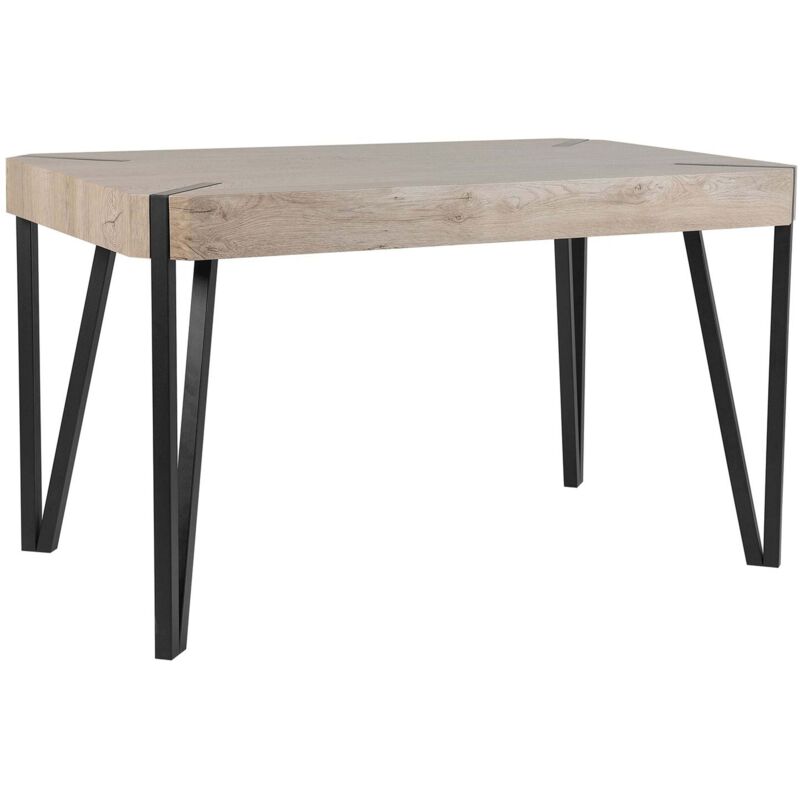 Beliani - Esstisch Hellbraun / Schwarz 80 X 130 Cm Holzoptik Tischplatte Metall Furniert Abgerundete Ecken Rechteckig Modern