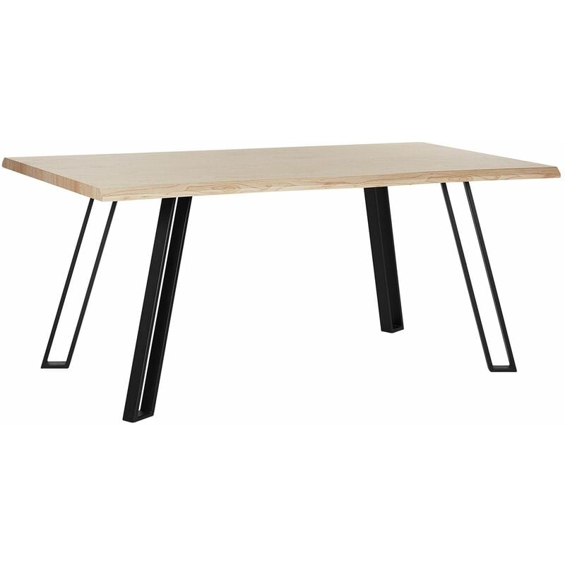 Esstisch Braun mit Schwarz 90 x 180 cm MDF Tischplatte Pulverbeschichtet Metallbeinen Matt Furnier Rechteckig Modern - Heller Holzfarbton