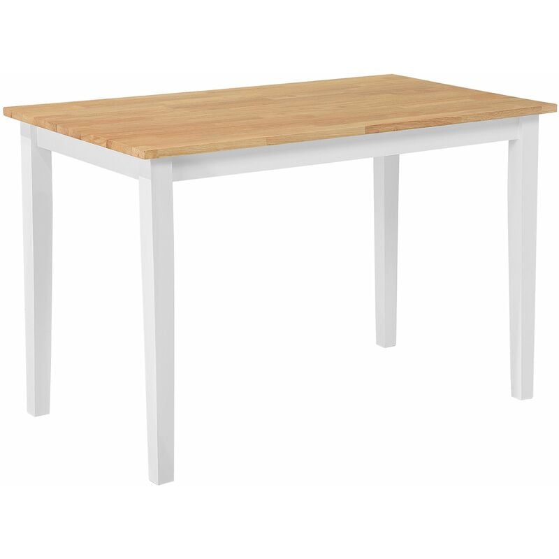 Esstisch Weiß mit Braun 68 x 114 cm Gummibaumholz Tischplatte Lackiert Beinen Rechteckig Ländlichen Stil - Weiß