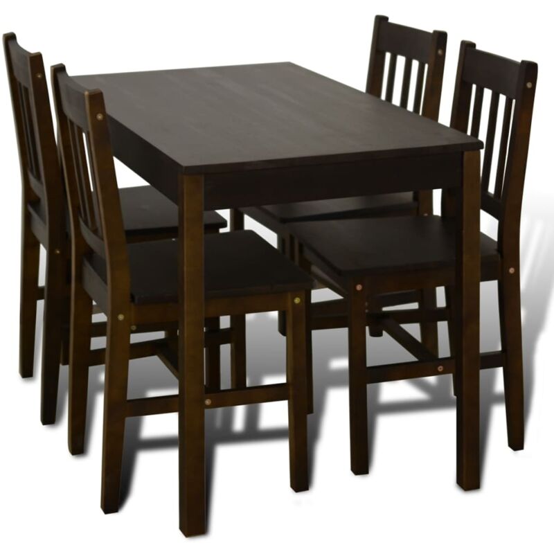 Holz Esstisch mit 4 Stühlen Braun - Braun