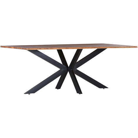 Esstisch in Akazie massiv rechteckig 180 cm lang TARRAS-123 mit modernem Metallgestell in schwarz, B/H/T: ca. 180/76/90 cm