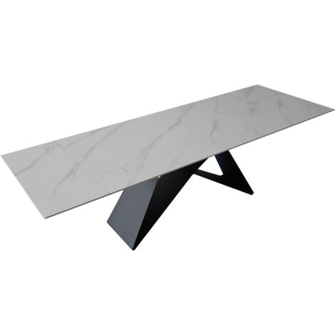 Esstisch Keramik weiß 180(220) x 90 ausziehbar Butterfly-Gestell schwarz MIA