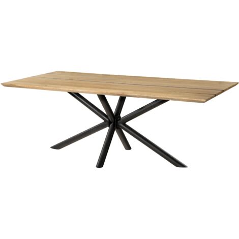 Esstisch Mango 180x90x74 natur lackiert / Epoxid schwarz, Kreuzgestell rund anthrazit matt EPOXY