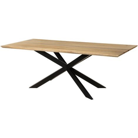 Esstisch Mango 180x90x76 natur lackiert / Epoxid schwarz, Kreuzgestell 2 anthrazit matt EPOXY